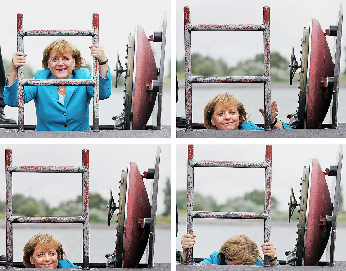 Merkel kancellár a német hadsereg tengeralattjáróján. Túl aktív vagy túl passzív?