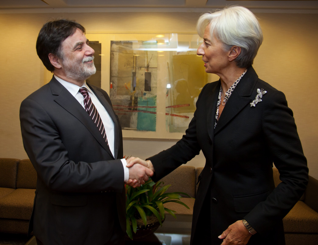 Christine Lagarde és Fellegi Tamás a tárgyalás előtt