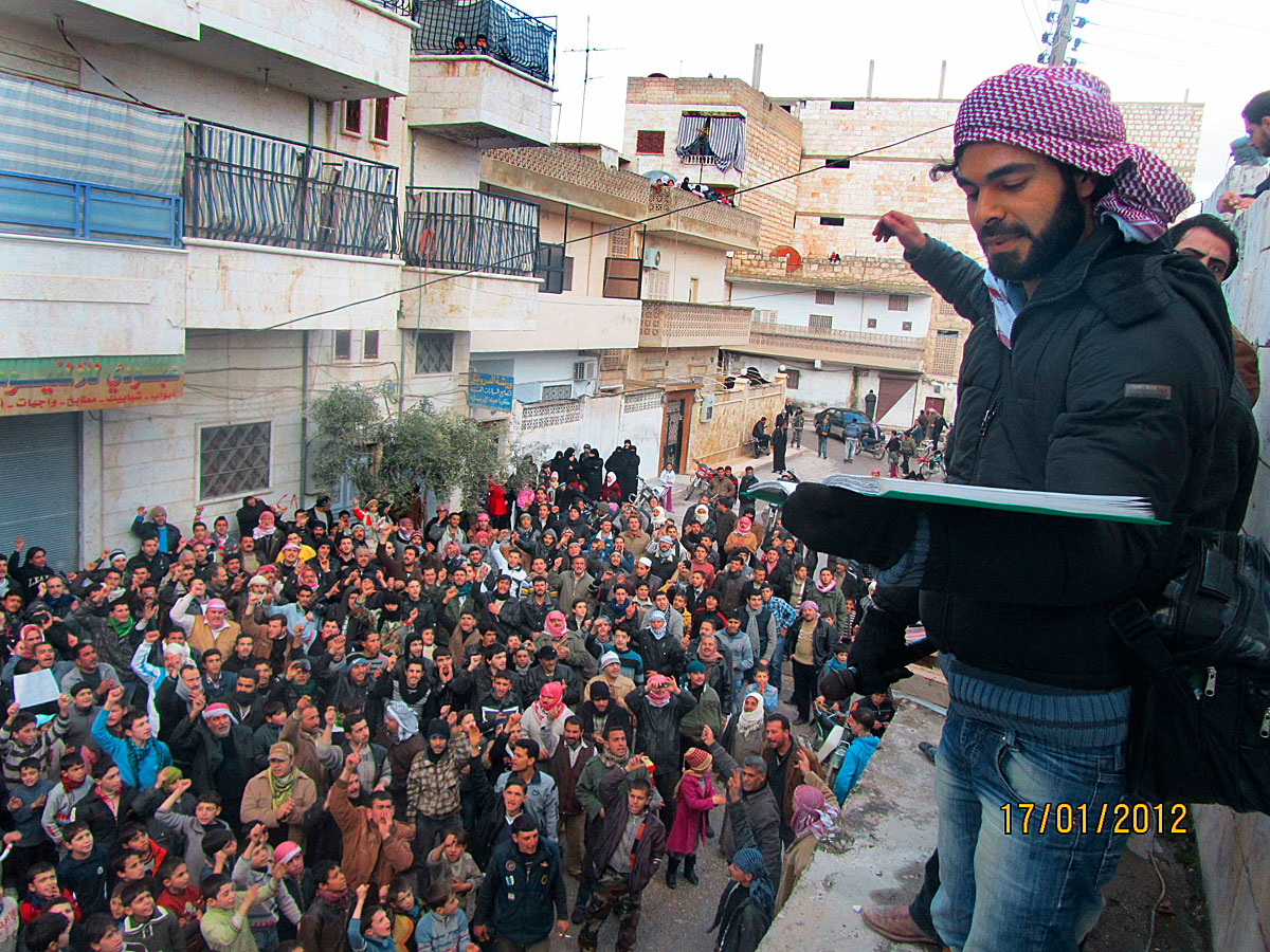 Aszad-ellenes tüntetők Idlib tartományban, január 17-én.