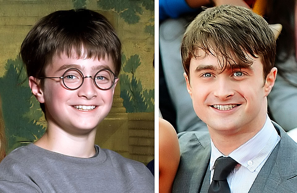 Daniel Radcliffe (Harry Potter) mint ifjú varázslótanonc és mint kiforrott mágus 
