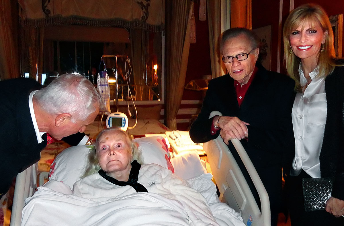 Actress Zsa Zsa Gabor celebrates her 95th birthday at her home in Los Angeles, with her husband Prince Frederic Von Anhalt (L) and friends, Larry King and his wife Shawn Southwick February 6, 2012, in this photograph released to Reuters February 7.  