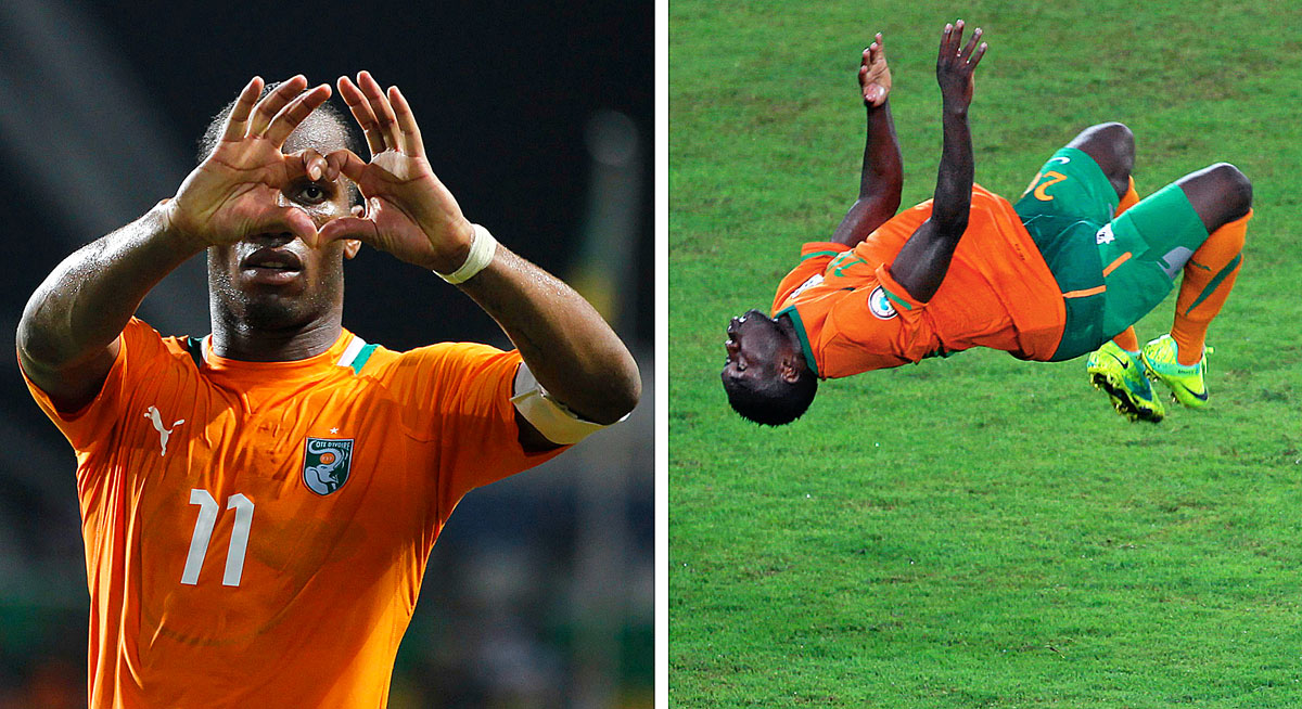 Elődöntő után, döntő előtt: Didier Drogba (Elefántcsontpart) és Emmanuel Mayuka (Zambia)