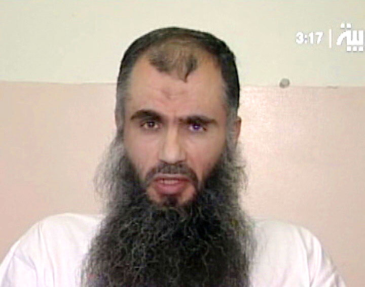 - TELEVISION IMAGE - An image taken from television footage shows a suspect held in a British jail appealing for the release of [Briton Norman Kember], taken hostage with three others in Iraq last month. Radical cleric Abu Qatada, detained since 2002