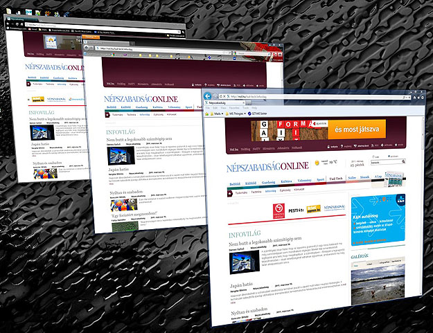 Egy honlap három böngészőn: sorrendben Chrome, Firefox és Explorer– elmosódnak a különbségek