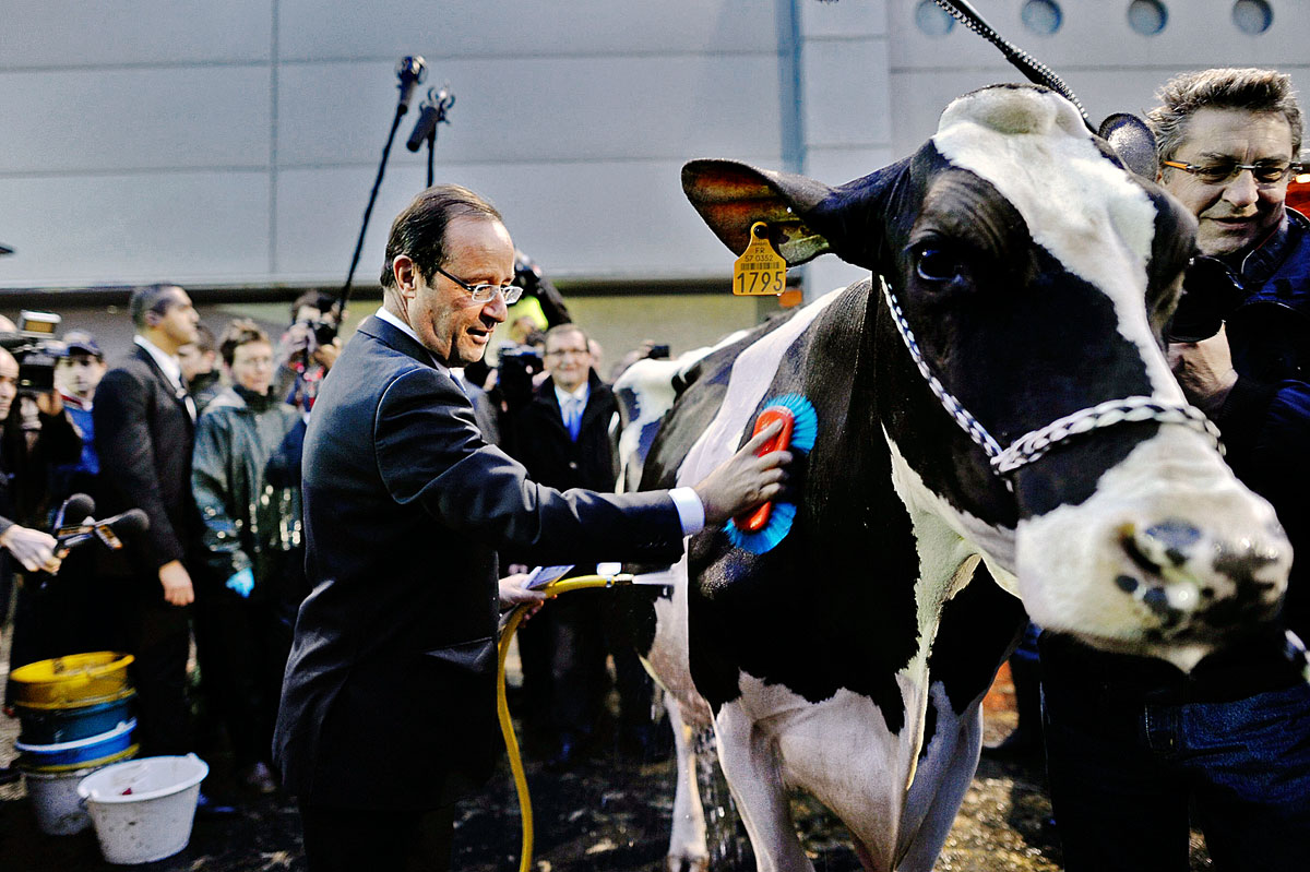 Hollande február 28-án a párizsi nemzetközi mezőgazdasági bemutatón. A politikus szerint hazafias cselekedet ennyi adót fizetni