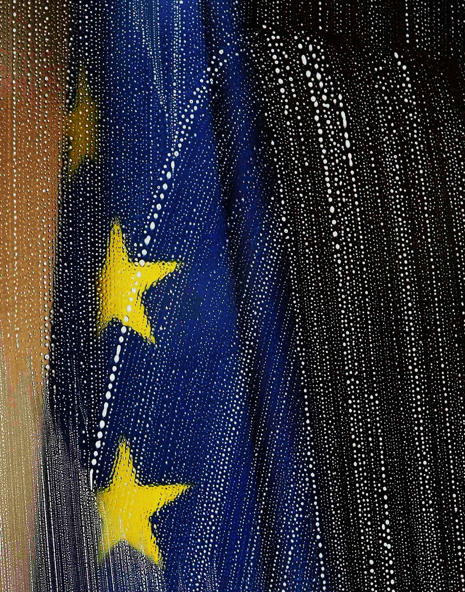 EU-zászló belgrádi kirakatban. Homályos esélyek