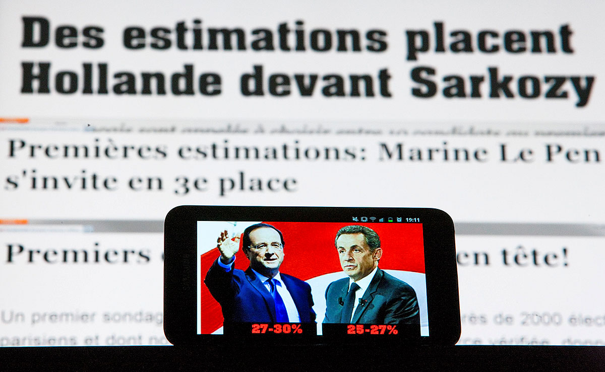 Francois Hollande és Nicolas Sarkozy csatája a francia elnökválasztás első fordulójában