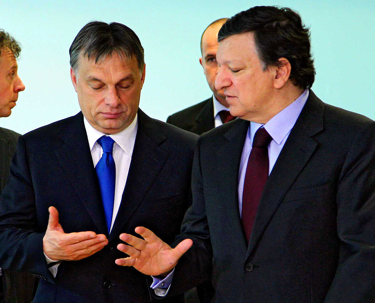 Közeledés. Orbán Viktor és José Manuel Barroso a tegnapi egyeztetés előtt