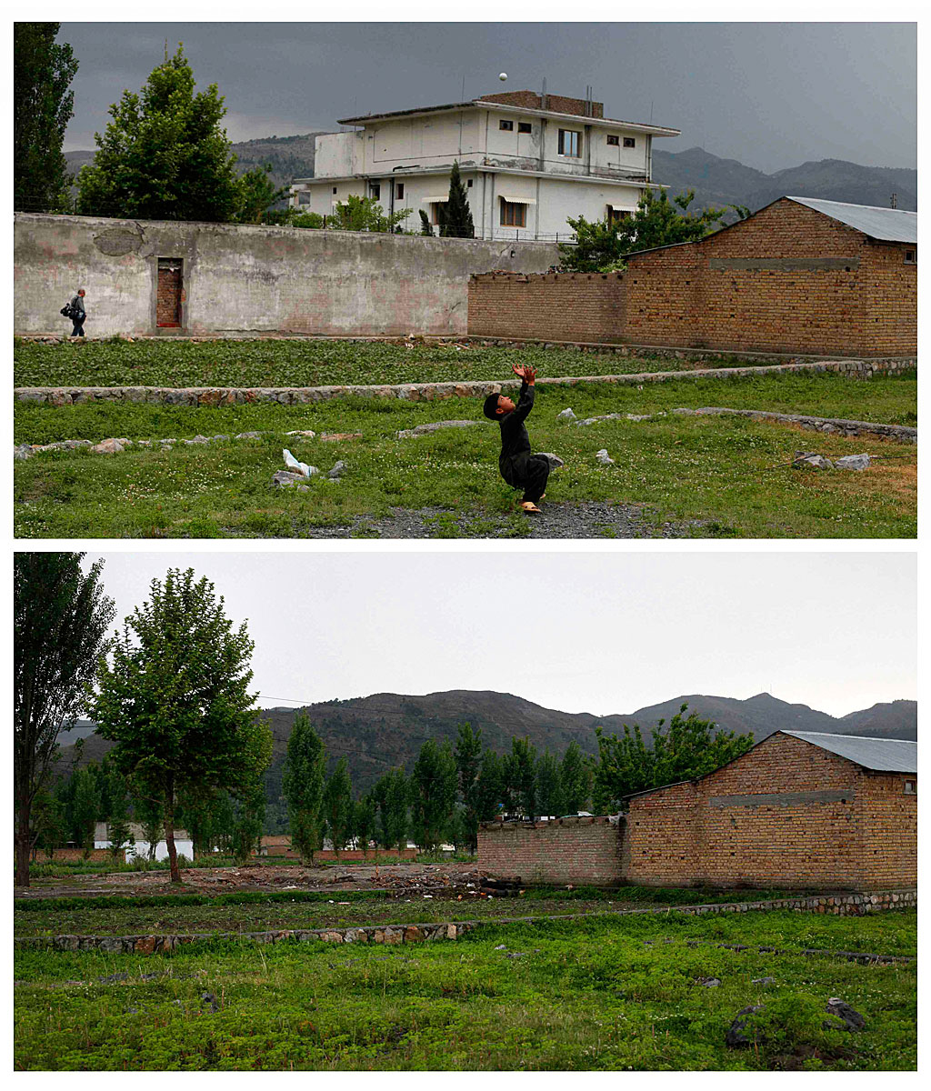 Bin Laden egykori pakisztáni otthona és egy évvel későbbi helye 