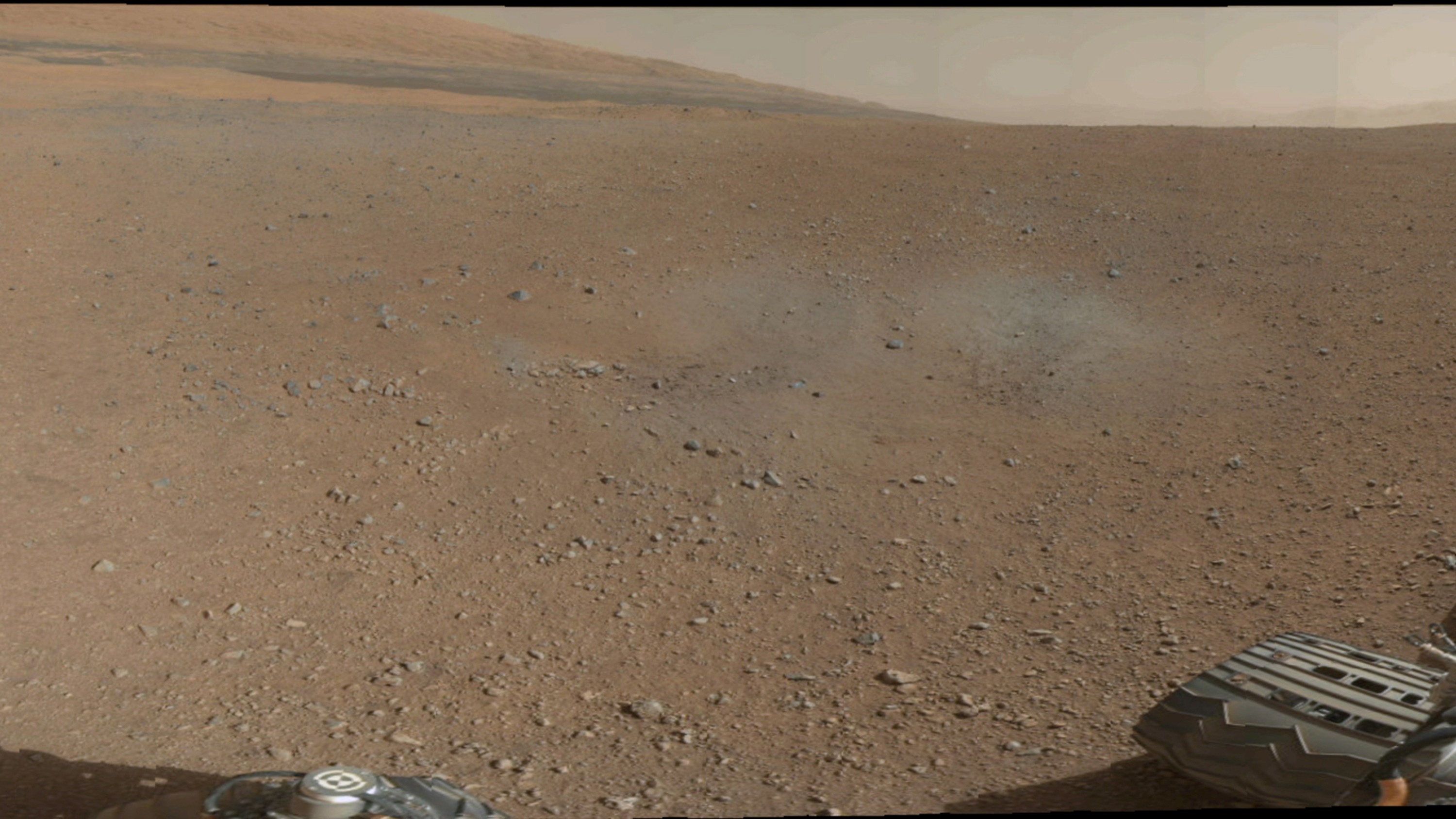 This is a portion of the first color 360-degree panorama from NASA's Curiosity rover in Mars ,released by NASA August 9, 2012, made up of thumbnails, which are small copies of higher-resolution images. The mission's destination, a mountain at the cen