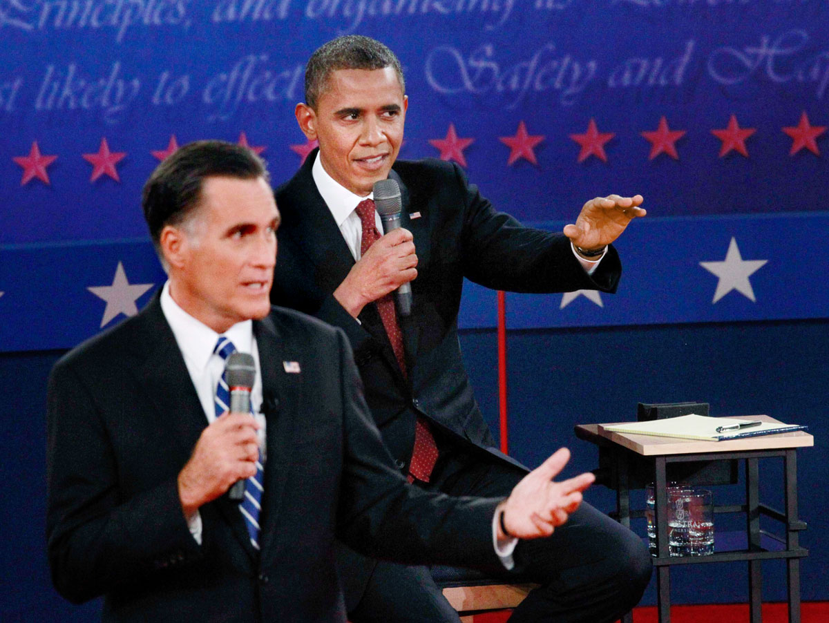Obama és Romney a második televíziós vitán