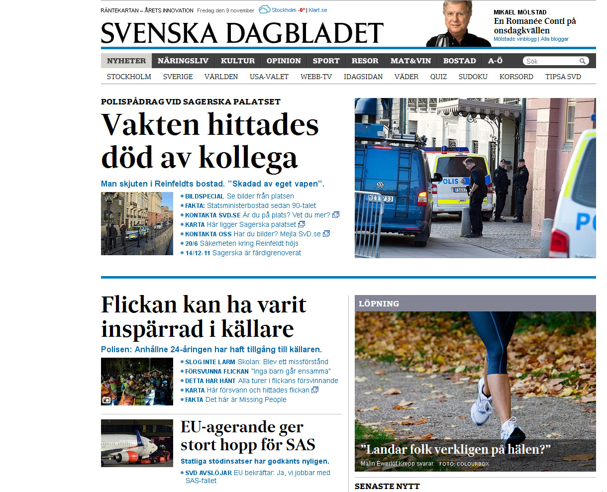 A svéd napilap honlapja egy PC-n kétoldalt üres sávval jelenik meg – a mobil képernyőjére van már hangolva