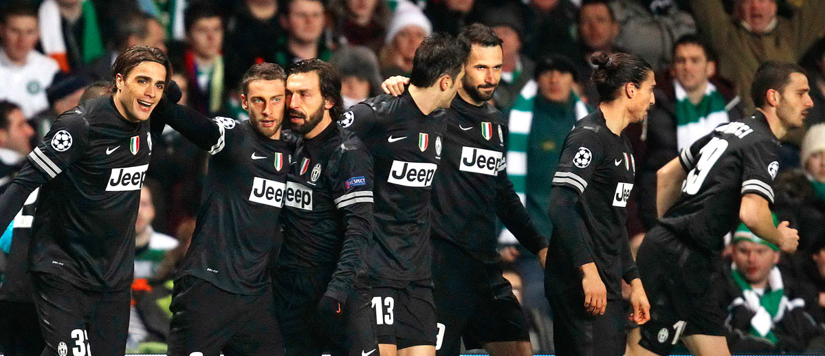 Már Matri (balra) gólja után okkal ünnepelt a végül kiütéses győzelmet arató Juventus