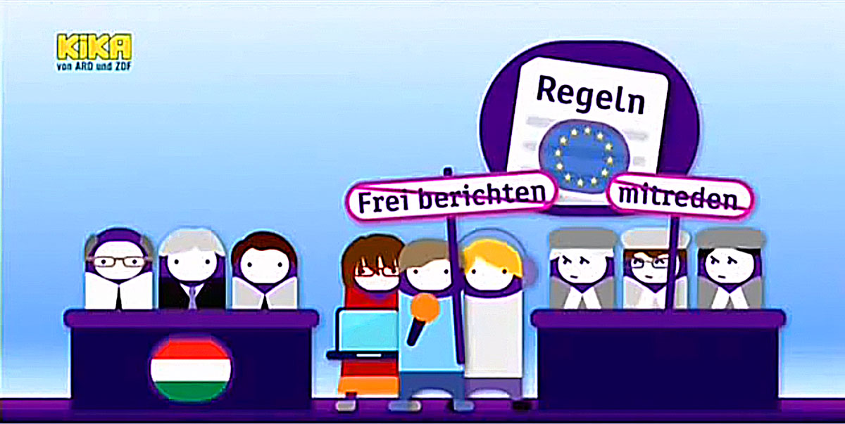 A „Piros lap Magyarországnak” című filmecske a német közszolgálati televízió gyerekcsatornája, a Kika gyerekhíradójában azt magyarázza el a német gyerekeknek, hogy Magyarország túl sokszor szegte meg az EU szabályait