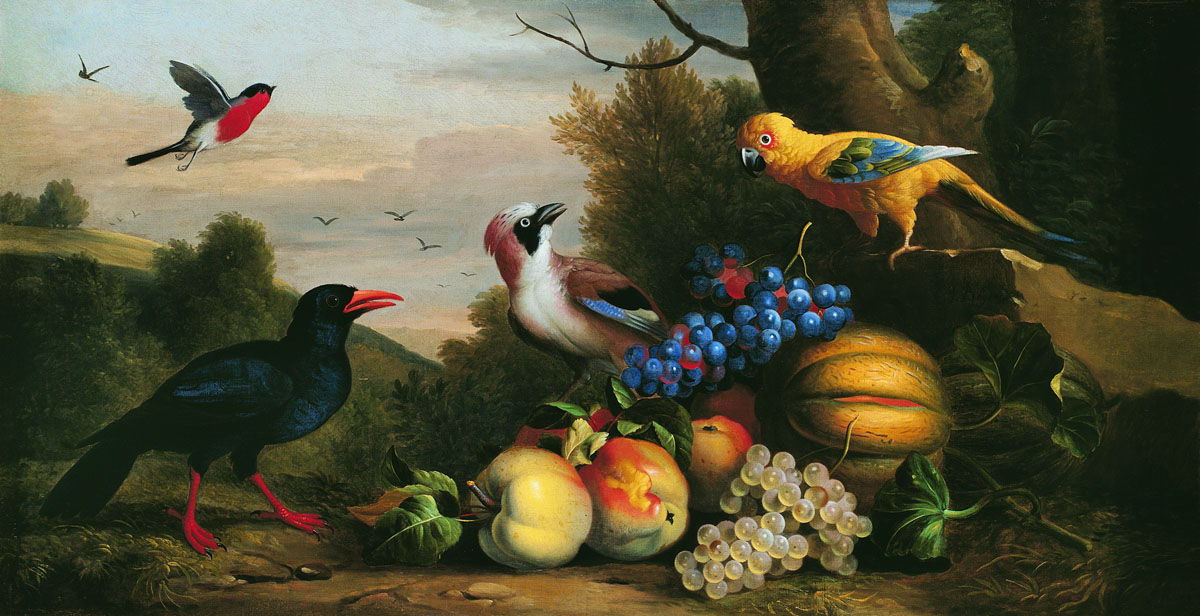 Bogdány Jakab: Csendélet madarakkal és gyümölcsökkel. 1700-as évek eleje; Kovács Gábor Gyűjtemény