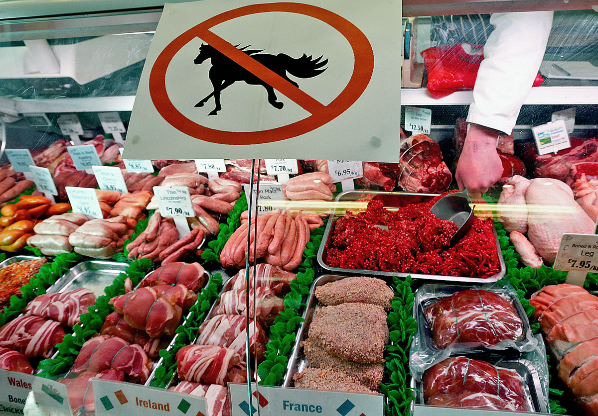 Egy angliai hentesüzlet kínálata: lóhúst tudtuk szerint nem árulnak