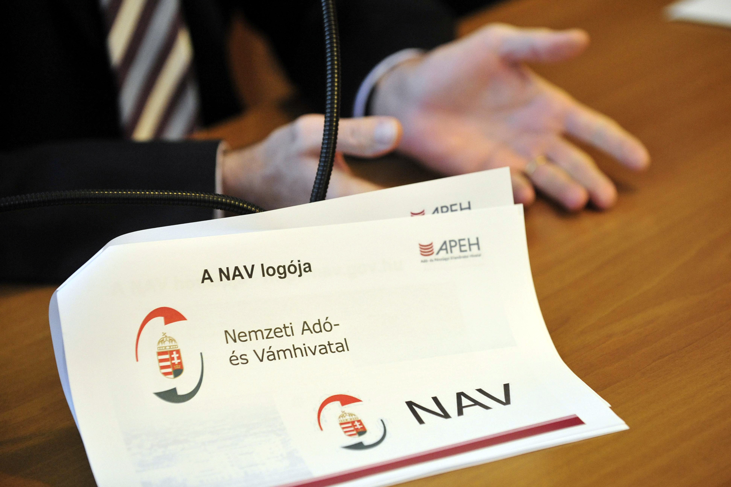 A NAV, vagyis a Nemzeti Adó- és Vámhivatal logója az APEH nevének 2010 decemberi búcsúztatásán