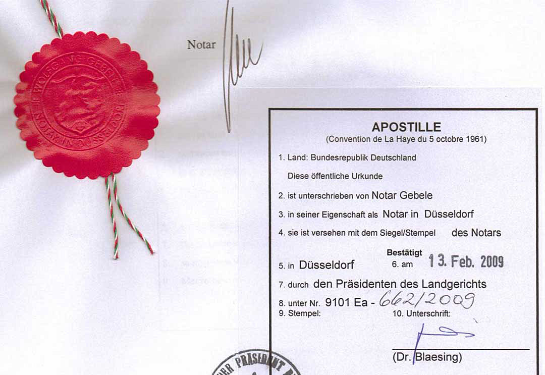 Németországban kiállított apostille-tanúsítvány. Időt és pénzt rabol a polgároktól