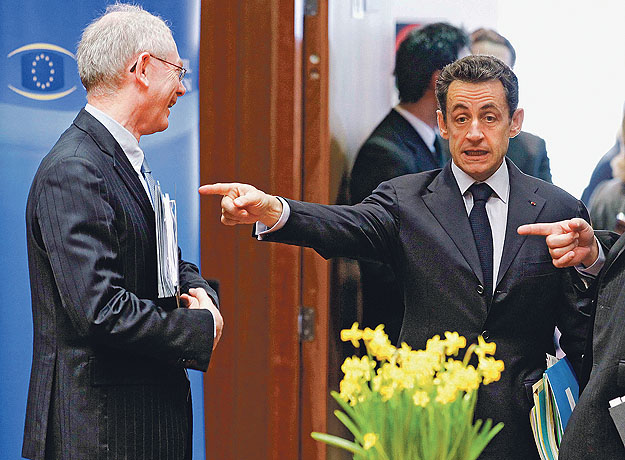Herman Van Rompuy és Nicolas Sarkozy a márciusi uniós csúcson