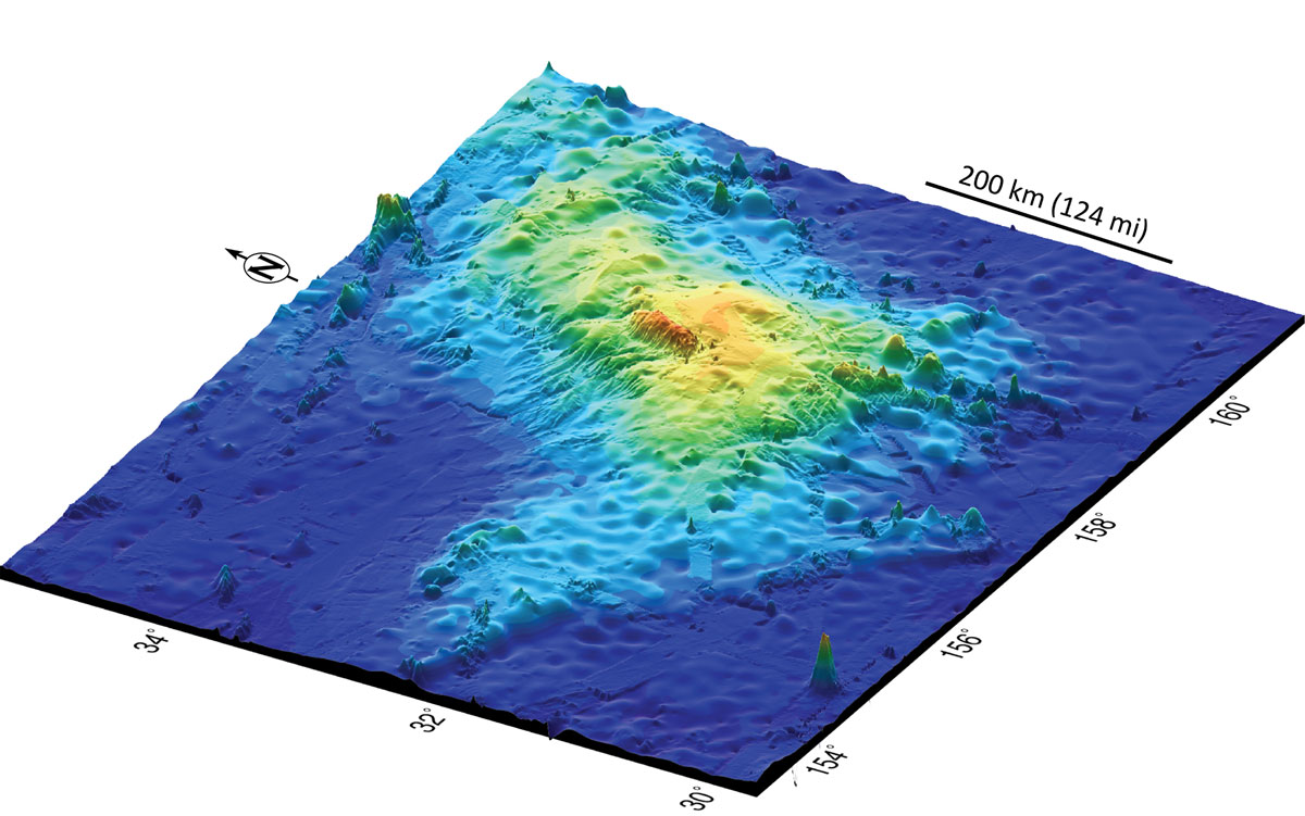 A tenger alatti óriástűzhányó 3D-s térképen 