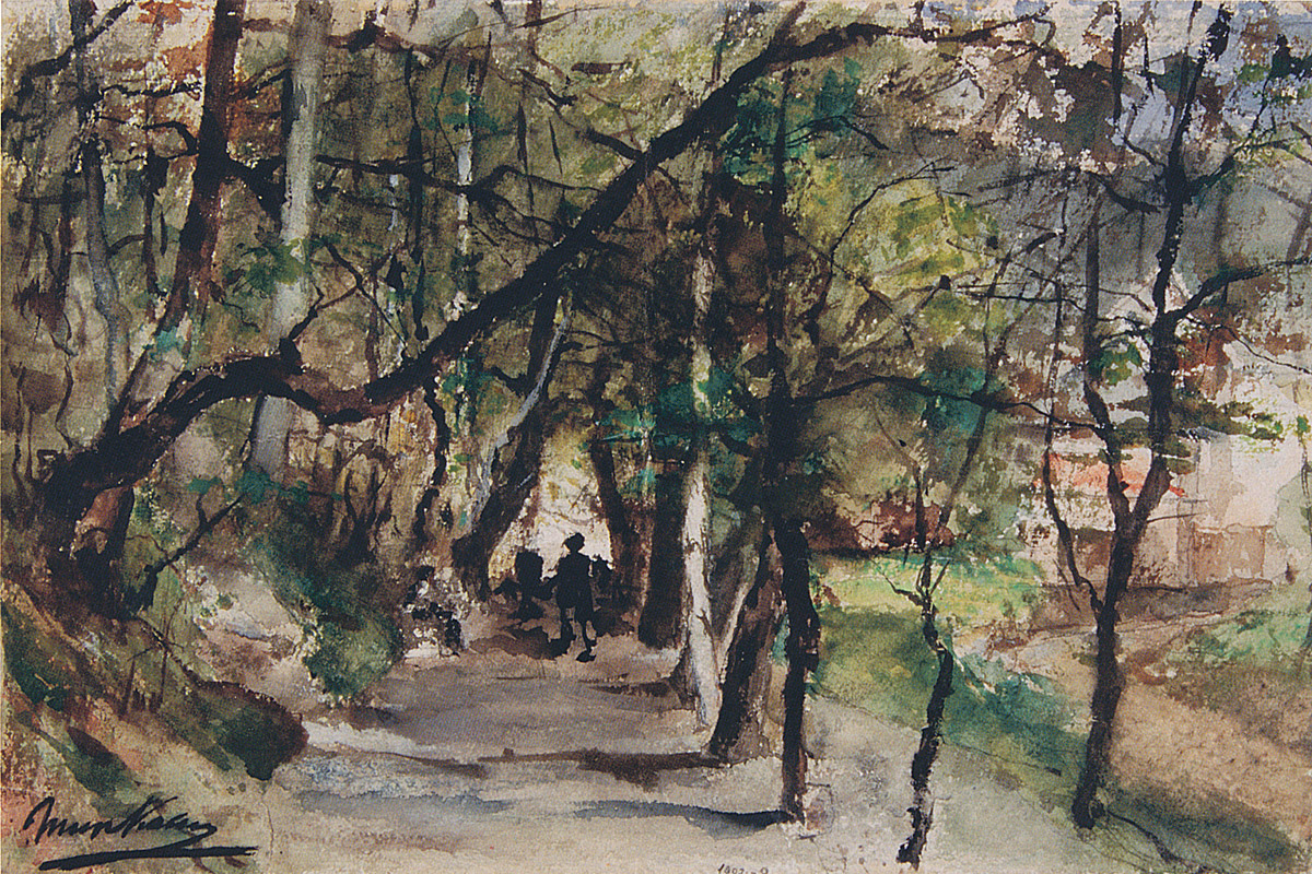 Munkácsy Mihály: Karlsbadi fasor. 1880. Akvarell, 252 x 392 mm