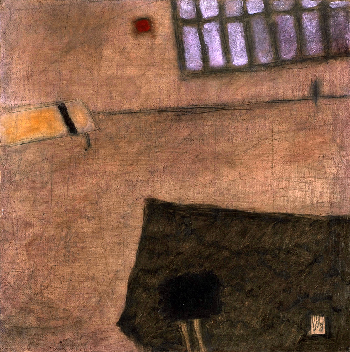 Kopogós műterem. 2013. Olaj, farost, 60×60 cm