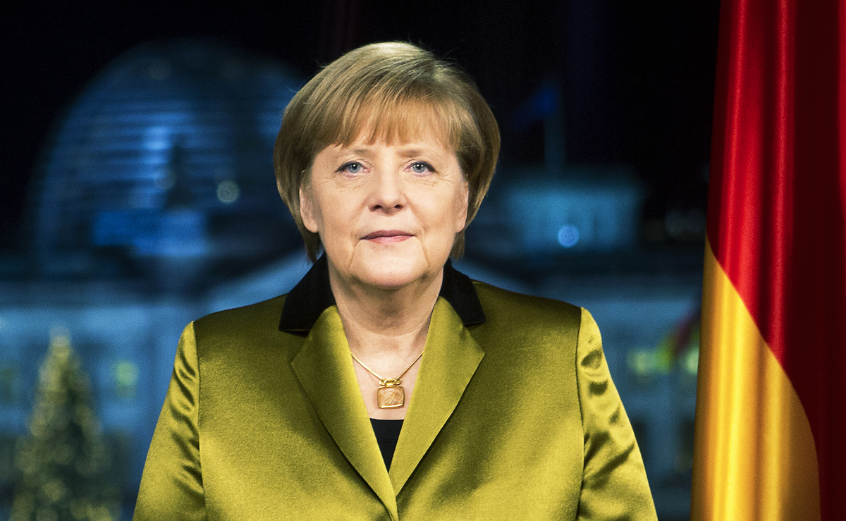 Angela Merkel szokásos újévi beszéde közben