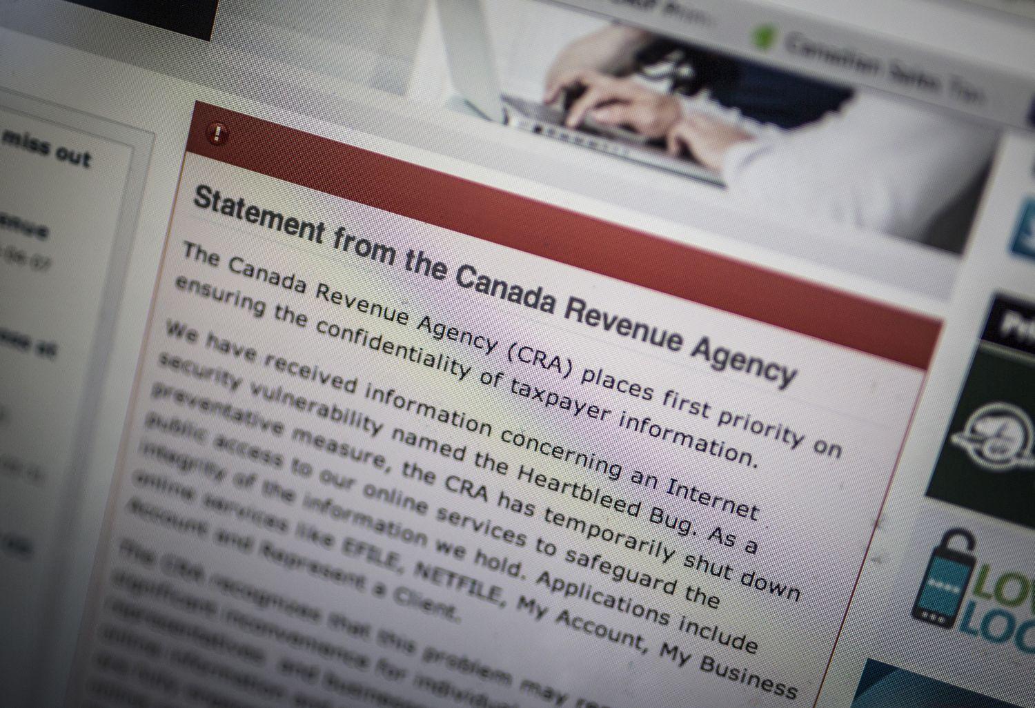 A kanadai adóhatoság a polgárok adatainak védelmében egy időre lezárta az internetes adóbevallásokat a Heartbleed biztonsági rés leleplezése után