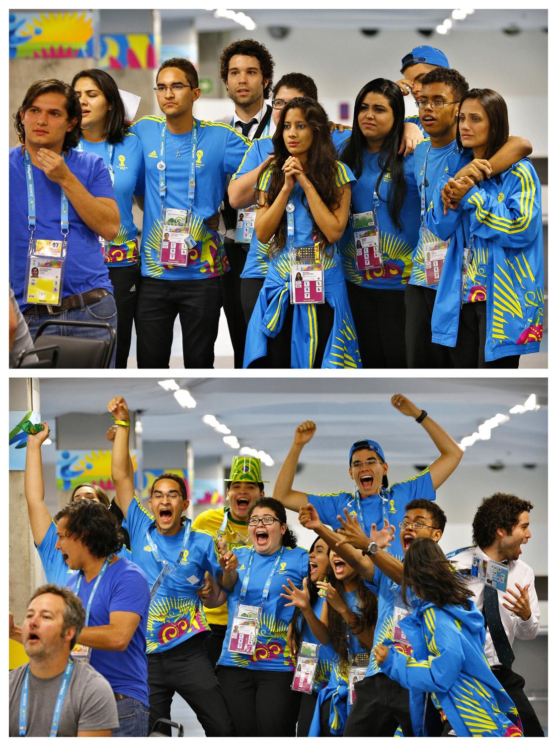 Brazil önkéntesek figyelik a stadion mélyén a tizenegyes-párbajt