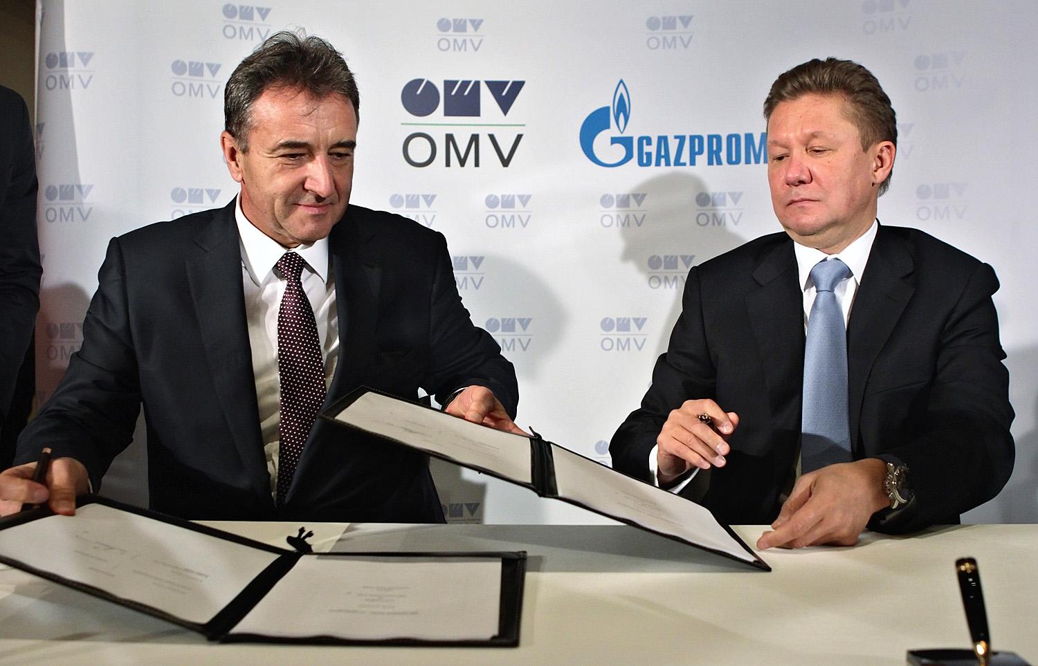 Üzleti megvalósítás - Gerhard Roiss és  Alexej Miller aláírja a Déli áramlatról szóló megállapodást az OMV és a Gazprom részéről