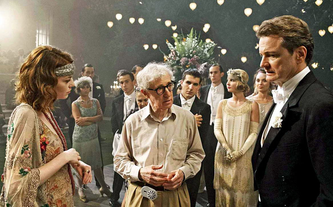 Emma Stone, Woody Allen és Colin Firth a Magic in the Moonlight (Varázslat a holdfényben) forgatásán