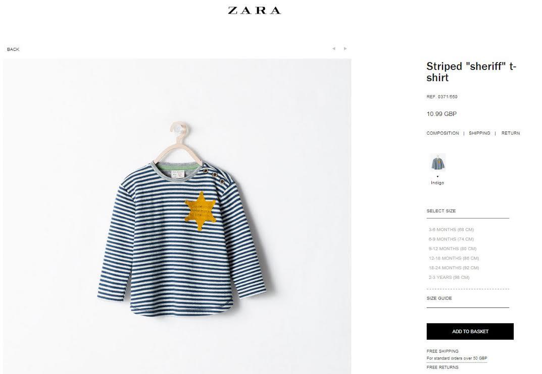 Az ominózus ruhadarab a Zara honlapján. A divatcég nem először keveredik bajba a történelemmel