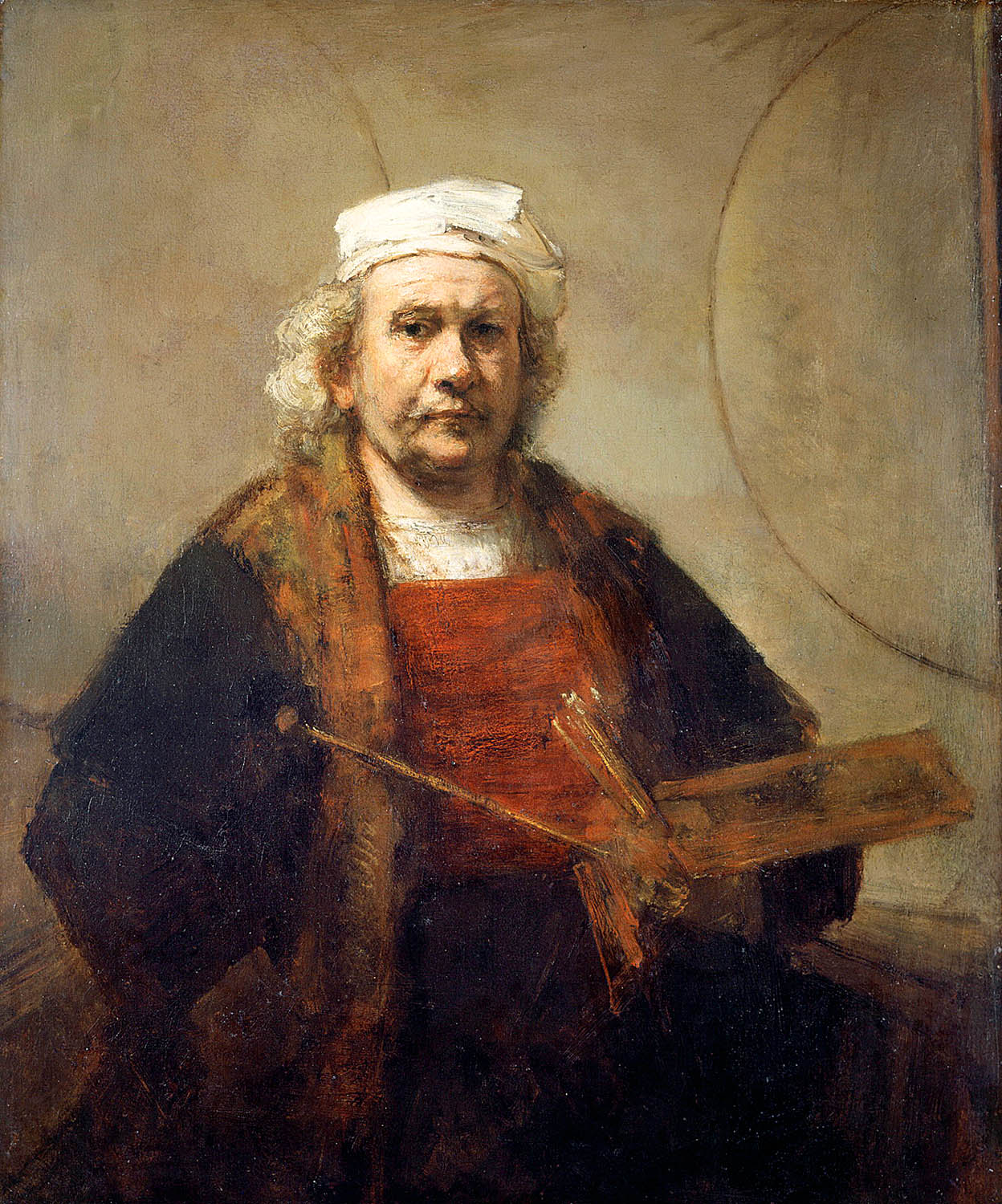 Rembrandt: Önarckép két körrel