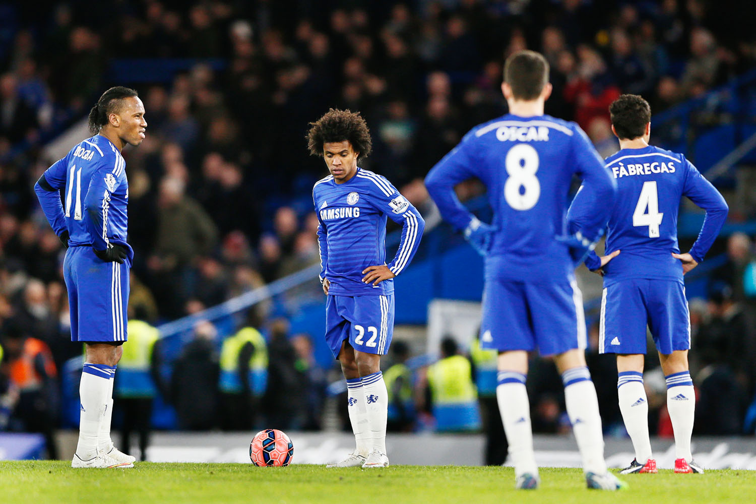 A Chelsea bús négyese. Balról: Drogba, Willian, Oscar, Fabregas a Bradford Bridge-en