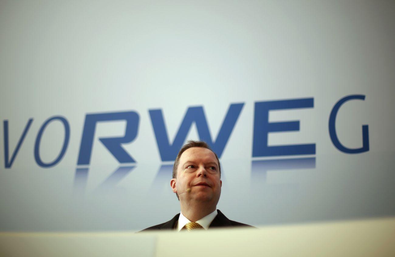Peter Terium RWE-elnök és vezérigazgató egy tavalyi konferencián. A cég hatvan év után 2013-ban  könyvelhette el az első veszteséges évét