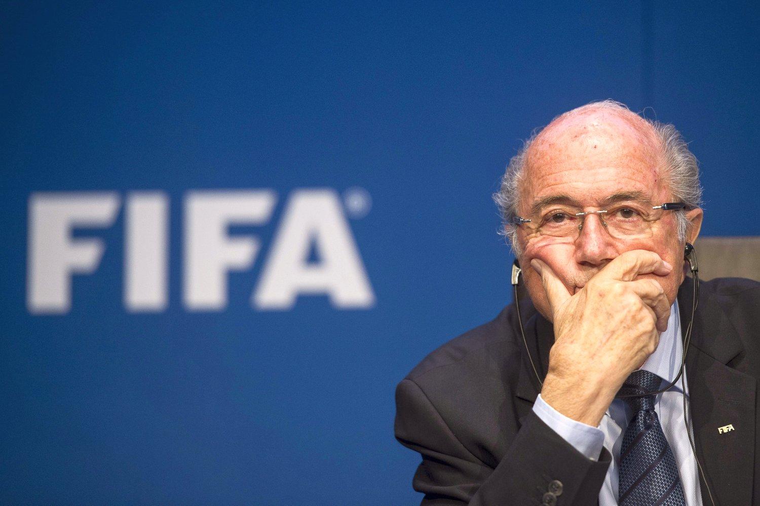 Sepp Blatter az újraválasztását követő sajtótájékoztatón
