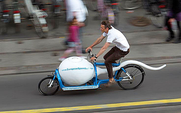Az Európai Spermabank biciklis futárja Koppenhágában