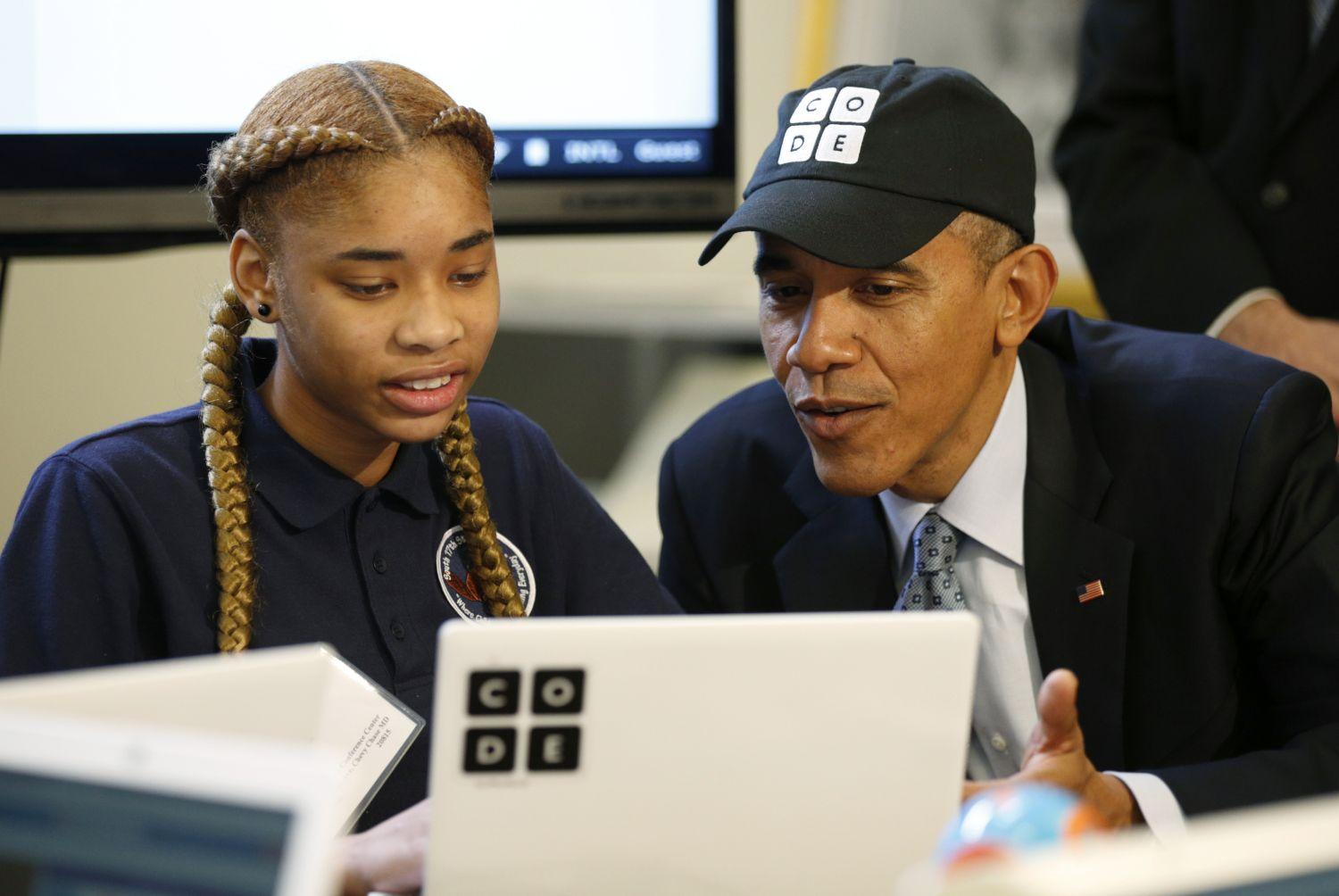 Obama és egy newarki diák egy számítástechnikai versenyen