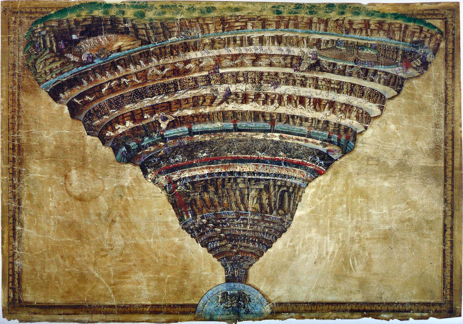 Sandro Botticelli: Dante poklának felépítése (készült 1480–1495 között)