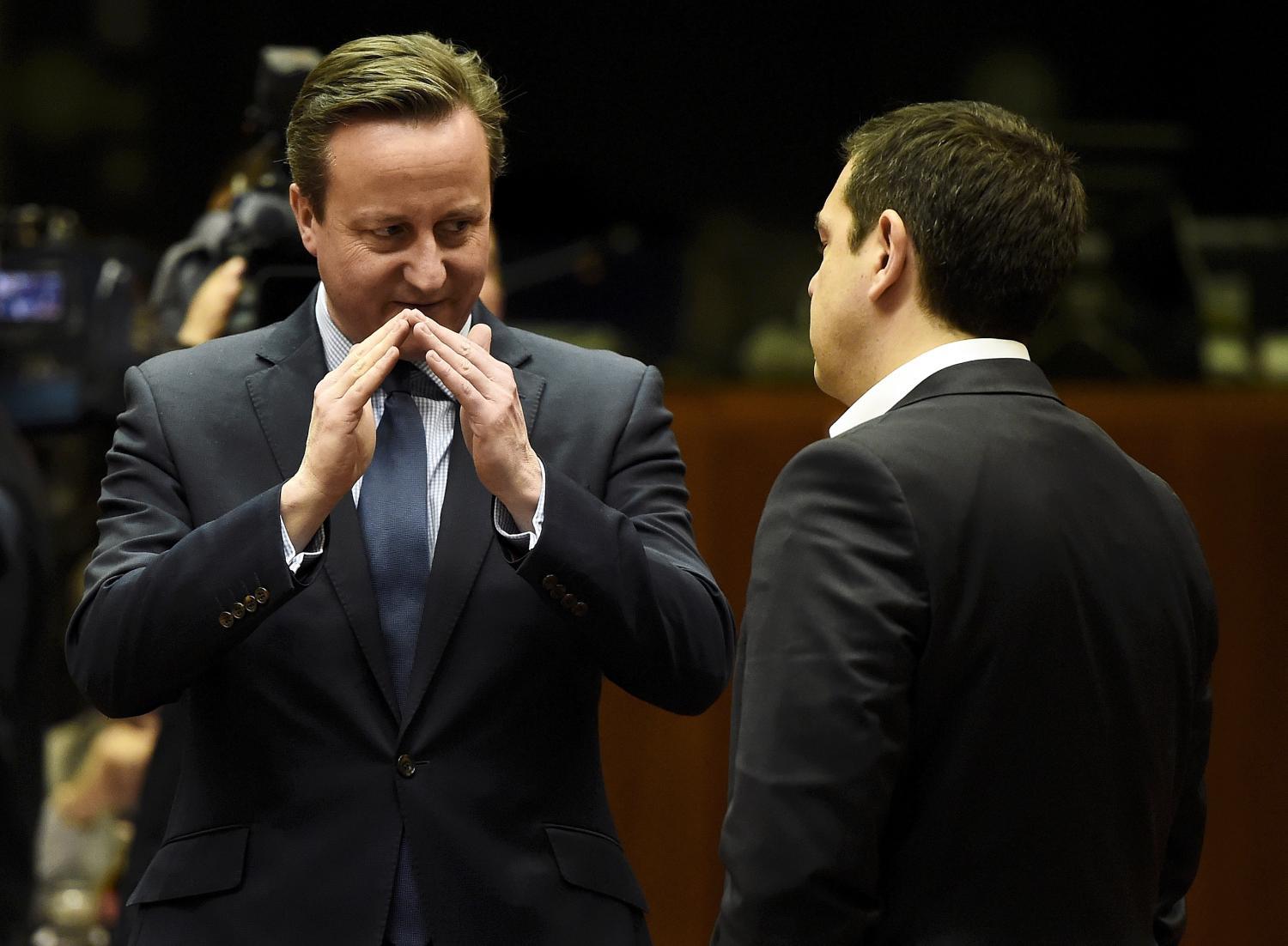 David Cameron brit és Alekszisz Ciprasz görög kormányfő a brüsszeli csúcs előtt