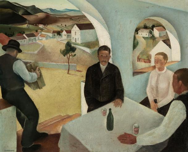 A megnyitót követően egy hónapon keresztül lesz látható a helyszínen Stefán Henrik Kocsma (1932, farost, olaj, 51x61 cm) című alkotása