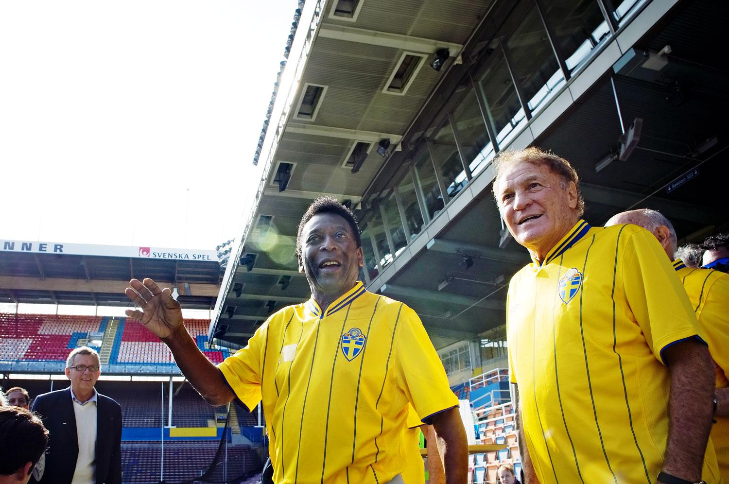 Két 1958-as főszereplő 2012-ben Stockholmban, az első brazil világbajnoki cím elnyerésének helyszínén: Pelé és Altafini