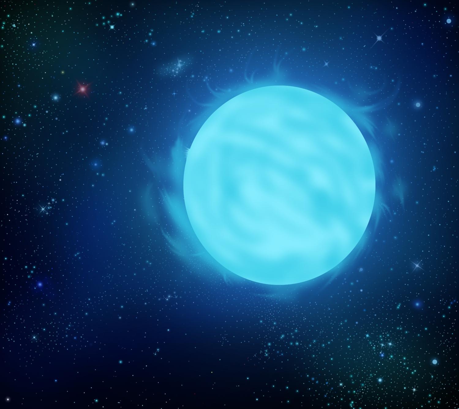Fantáziarajz az R136a1 katalógusjelű kék hiperóriásról, az ismert világegyetem legnagyobb tömegű csillagáról