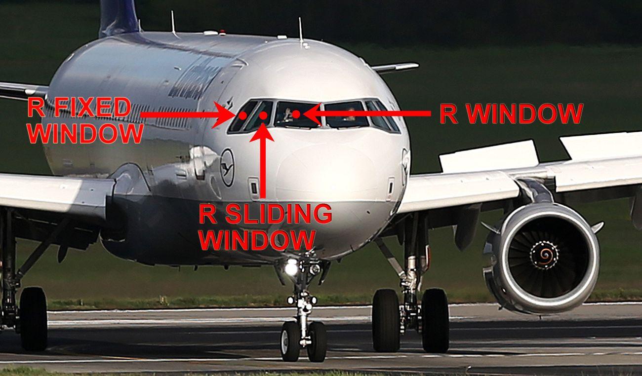 A meghibásodást jelző szenzorokhoz tartozó ablsakok helyzete a repülőgép pilótafülkéjén