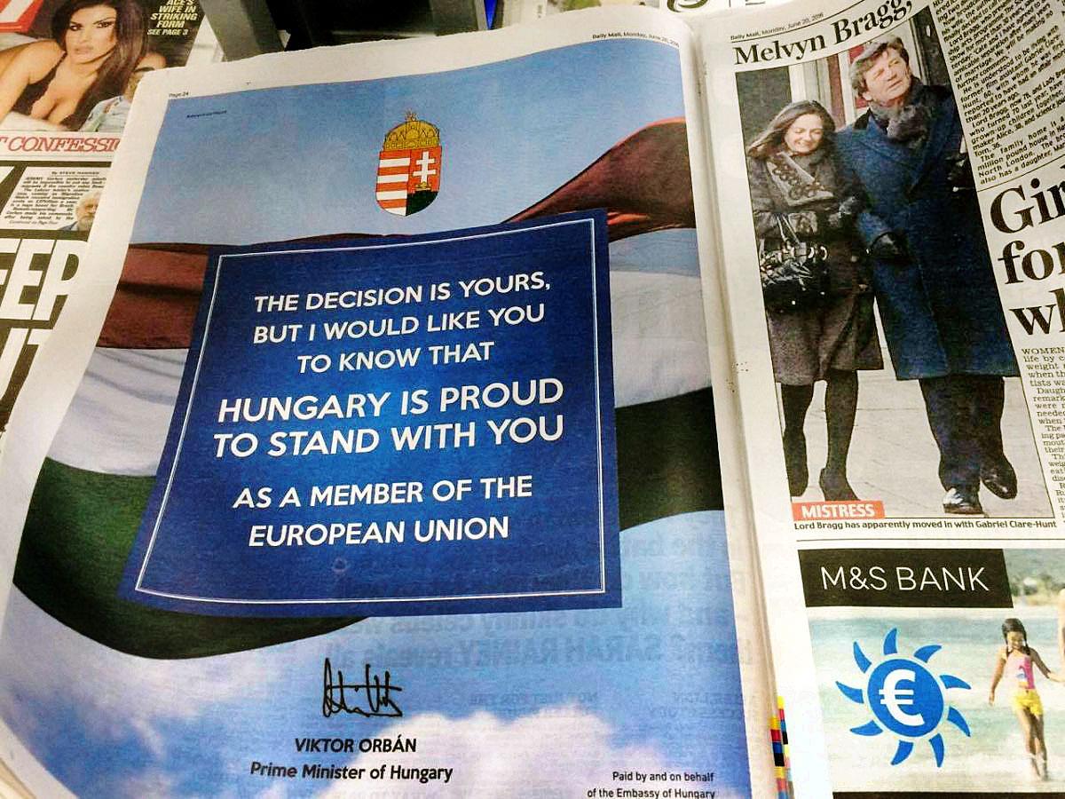 Orbán Viktor hirdetése a Daily Mail-ben