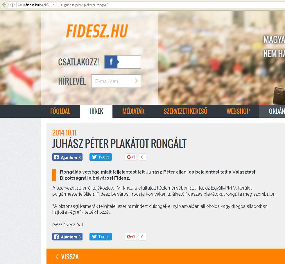 Ha valami rejtélyes okból eltűnne a Fidesz oldaláról a közlemény, íme a képernyőmentés