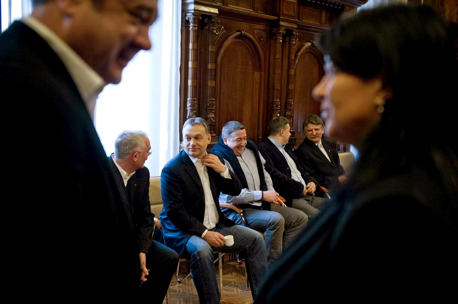 Balog Zoltán, Orbán Viktor, Bayer Zsolt és Kövér László a Fidesz 25. születésnapján 2013 márciusában