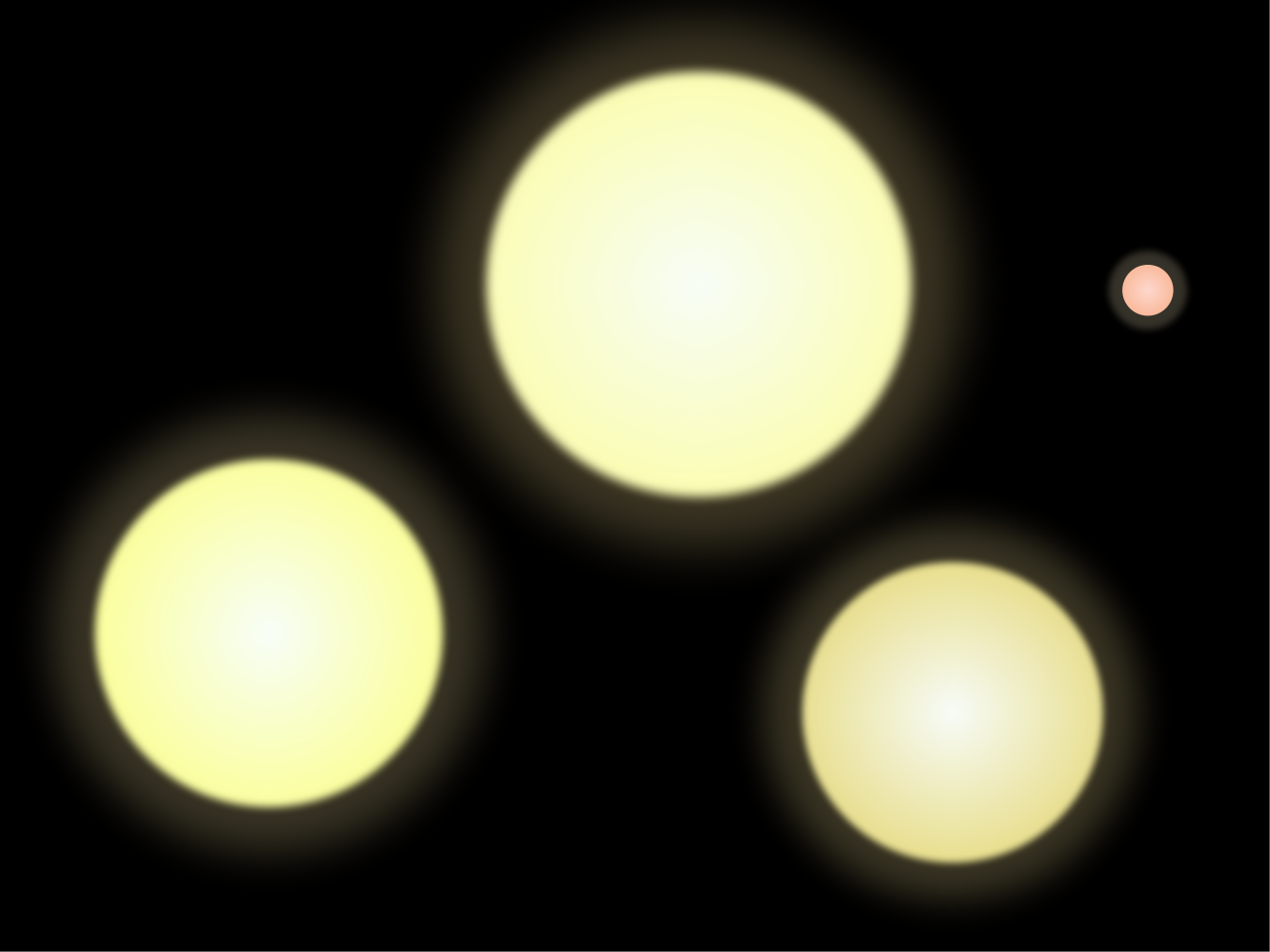 A Nap, az A és B Centauri, valamint a Proxima Centauri méretarányos összehasonlítása