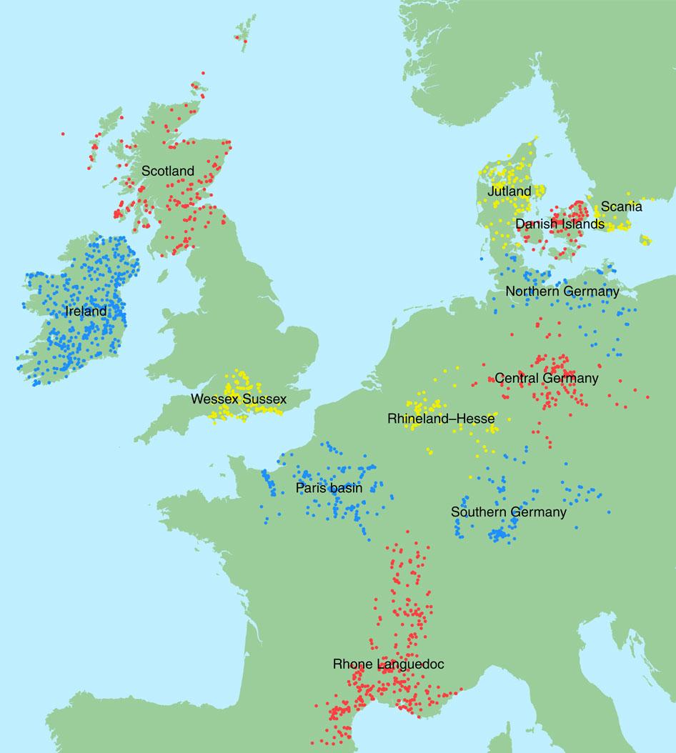 A kutatáshoz használt régészeti lelőhelyek térképe