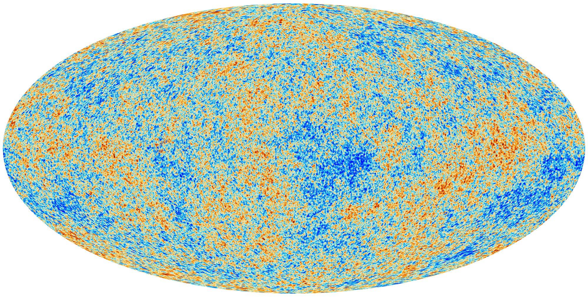 A Planck műhold hamisszínes felvétele a kozmikus háttérsugárzás hőmérséklet-fluktuációiról